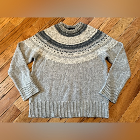 Theory Sweater Women’s Size Small Gray Fair Isle Wool Yak Blend Knit Pullover - Picture 1 of 12